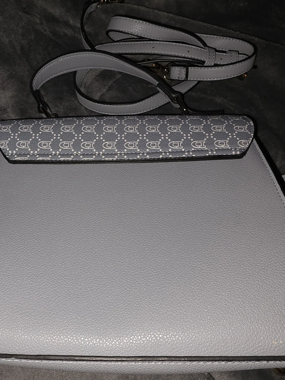 Dune London two-tone flapover crossbody bag and matching wallet set.